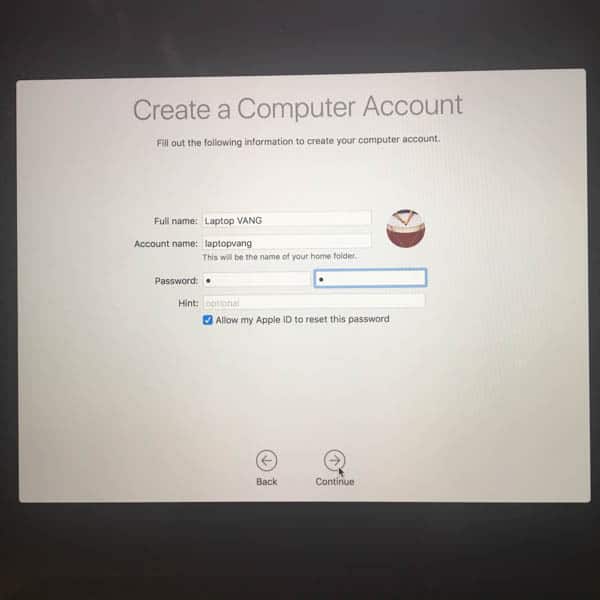 tạo tên và mật khẩu máy tính