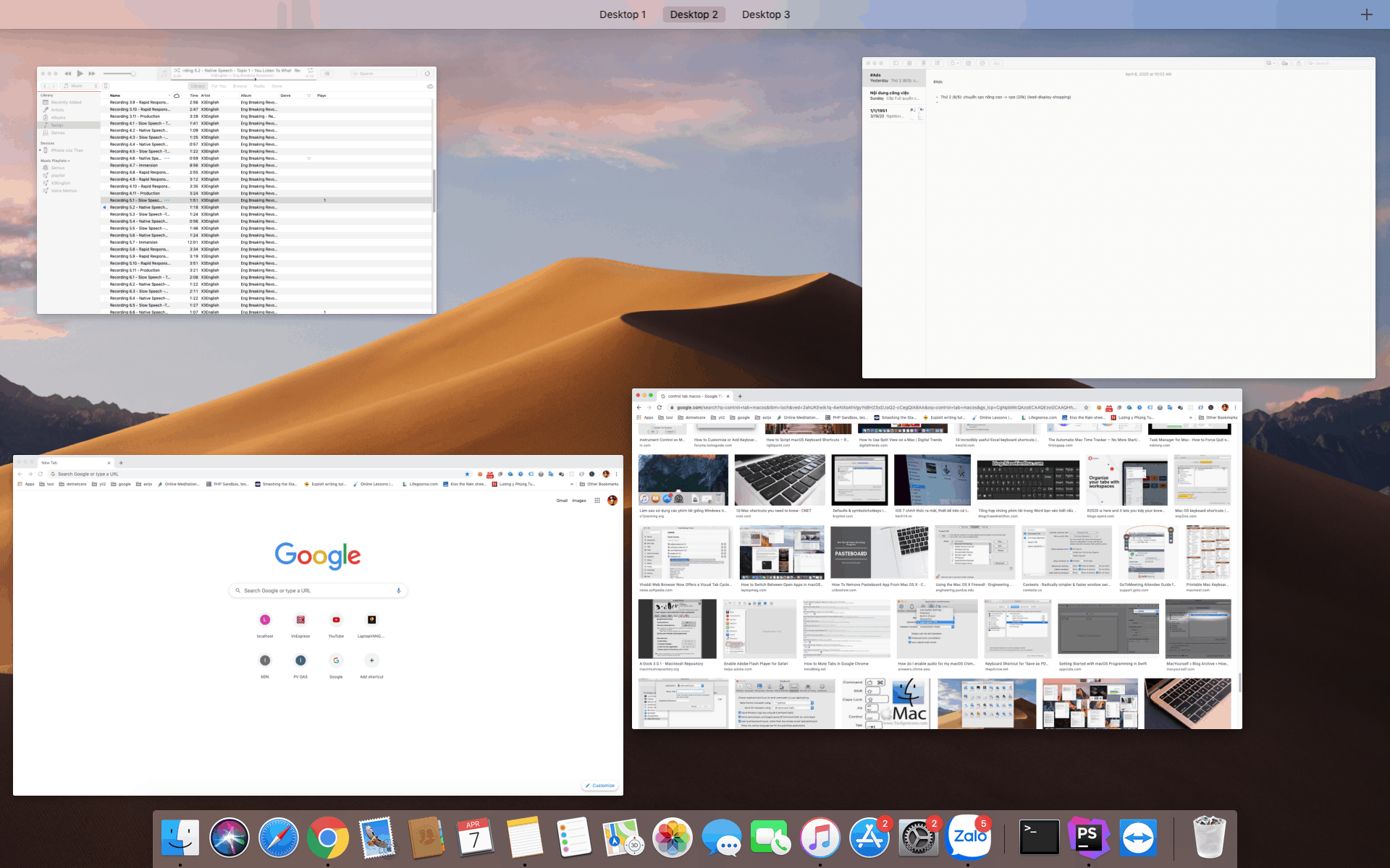 Xem tất cả các cửa sổ đang mở - phím tắt trong macos