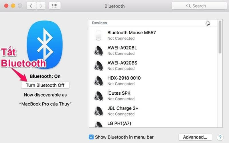 tắt bluetooth macbook