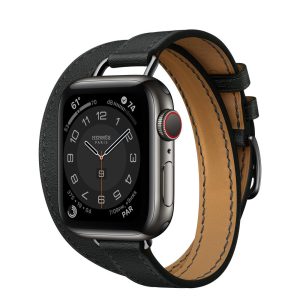 MJ5U3 apple watch 6 hermes Gray Stainless Steel Case with Attelage Double Tour Noir laptopvang