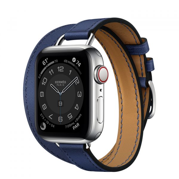 MJ5W3 apple watch 6 hermes Silver Stainless Steel Case with Attelage Double Tour Bleu Saphir laptopvang