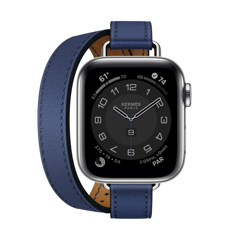 MJ5W3 apple watch 6 hermes Silver Stainless Steel Case with Attelage Double Tour Bleu Saphir laptopvang 1
