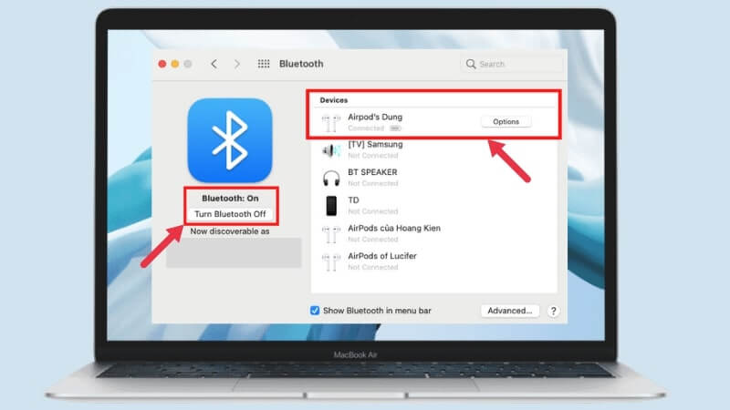 kết nối airpod với macbook