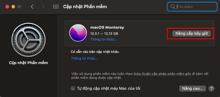 nâng cấp hệ điều hành macos