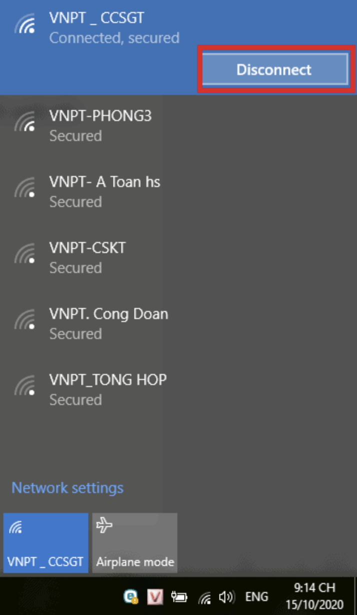 Disconnect để ngắt kết nối