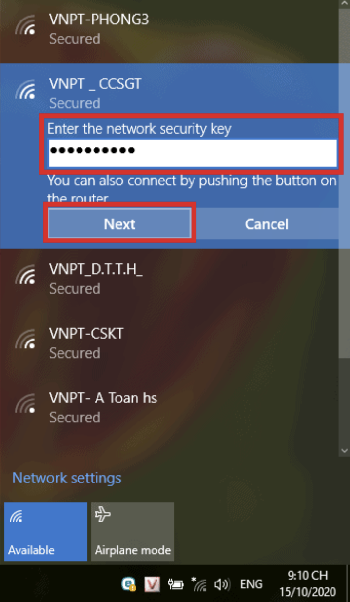 Nhập Password và nhấn Enter