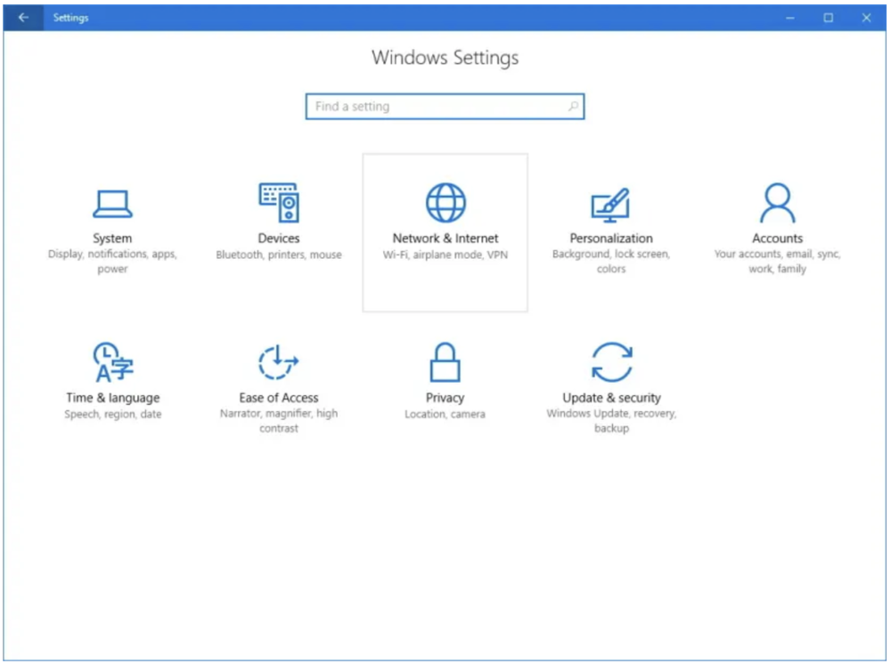 Tìm mục Network và Internet