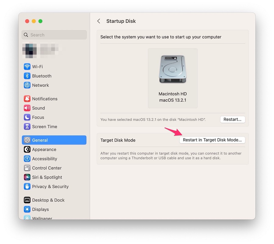 Restart on Target Disk Mode