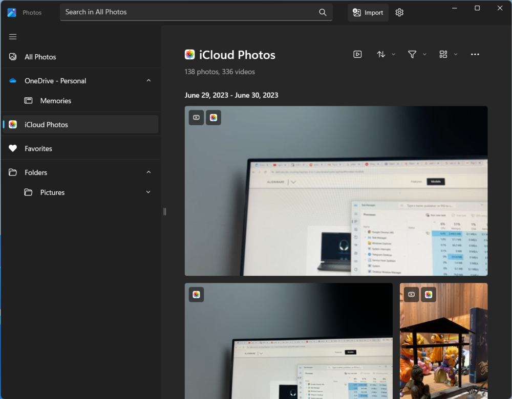 Giao diện iCloud Windows trong Photos