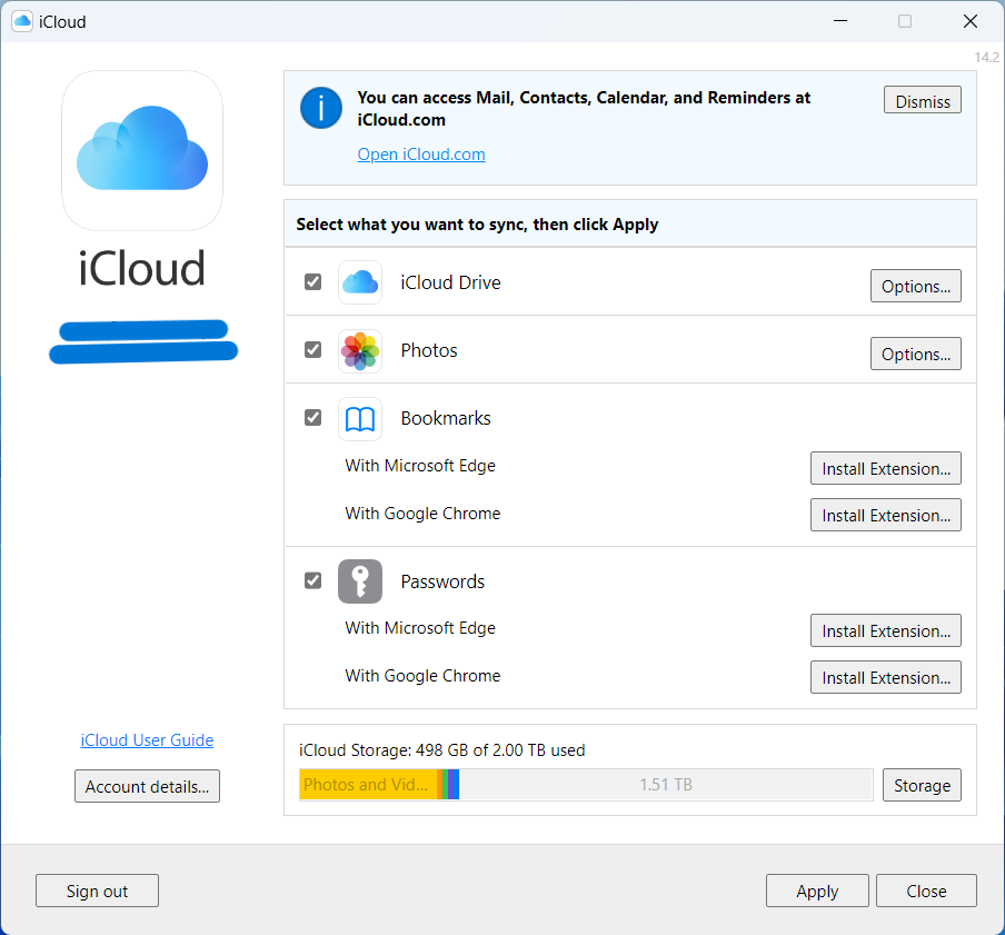 Giao diện iCloud Windows