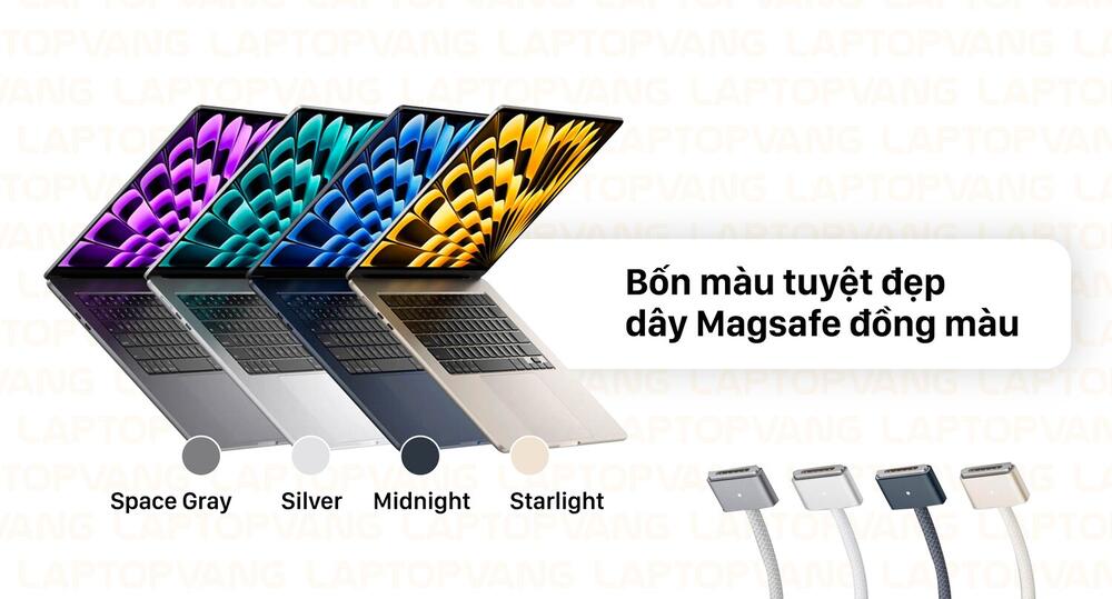 MacBook Air m2 15 inch 2023 có 4 màu khác nhau với 4 dây magsage đồng màu