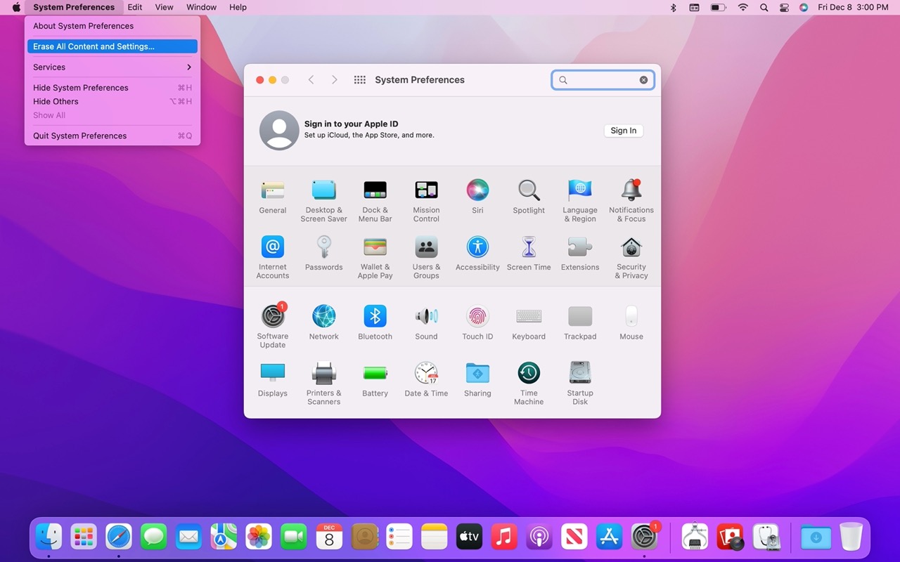 Chọn Erase All Content and Settings