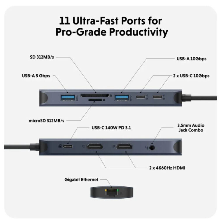 Cổng chuyển Hyperdrive Next 11 Ports USB C HD4006GL 03