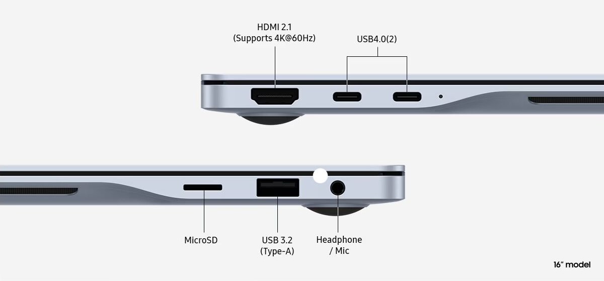 Cổng kết nối trên Galaxy Book4 Edge 16 inch