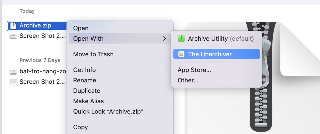 Cách giải nén bằng The Unarchiver