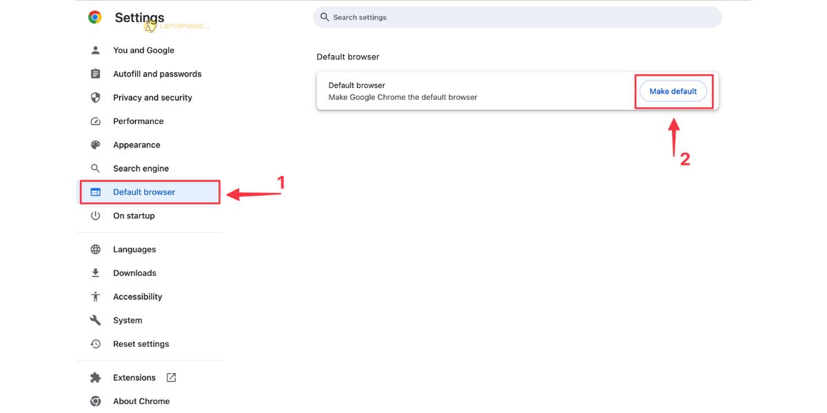 Chọn Chrome làm trình duyệt mặc định