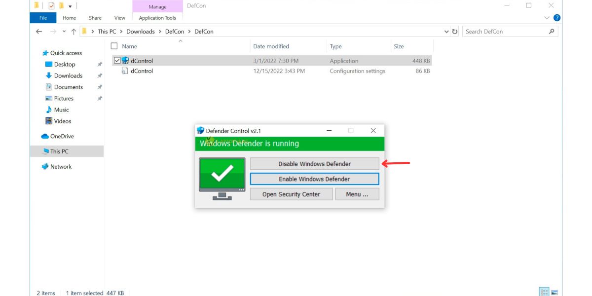 Chọn Disable Windows Defender