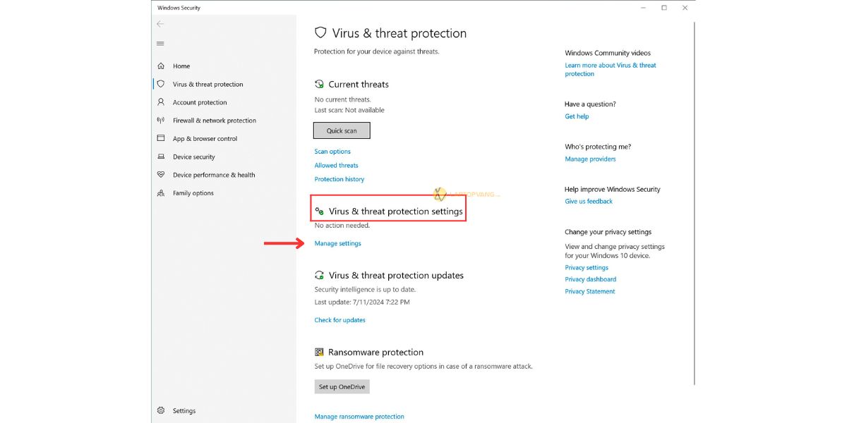 Chọn Manage Settings