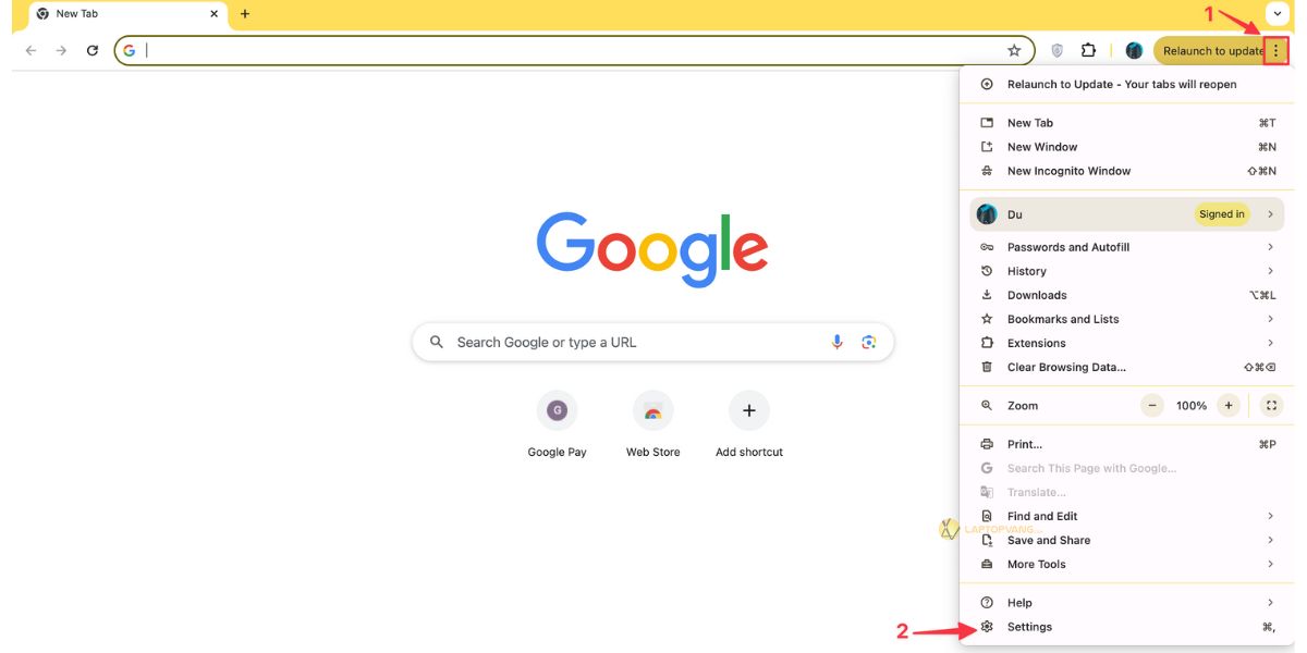 Chọn vào dấu 3 chấm trên Chrome