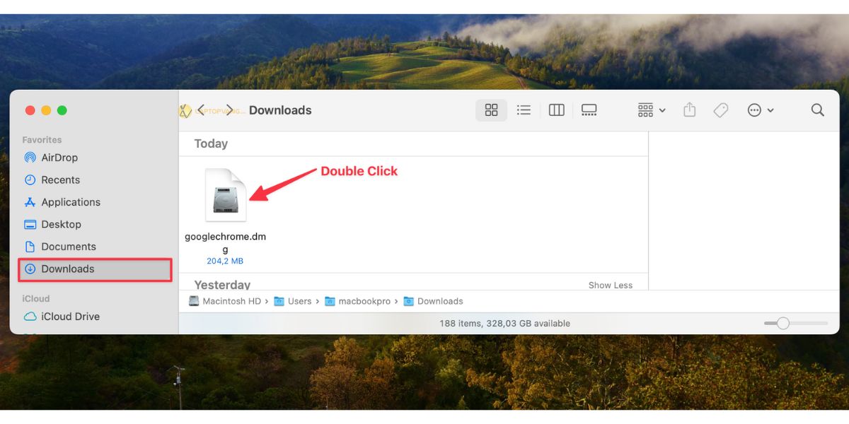 Click chuột mở file cài đặt Google