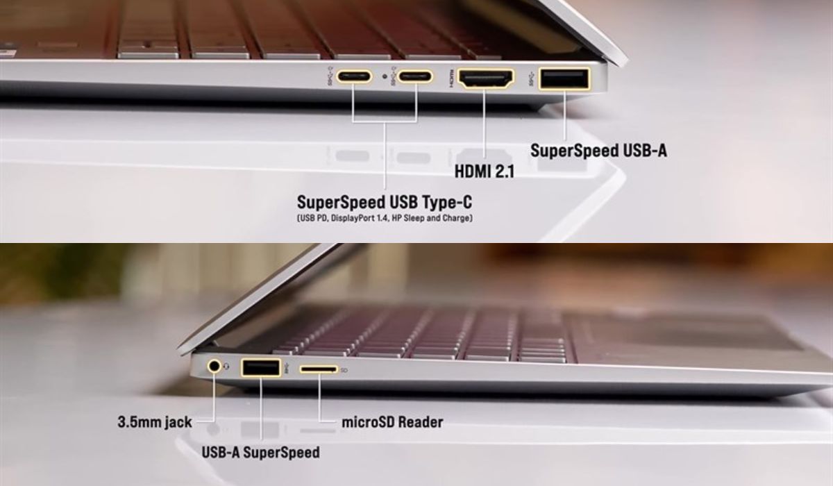 Các cổng kết nối ở hai bên laptop