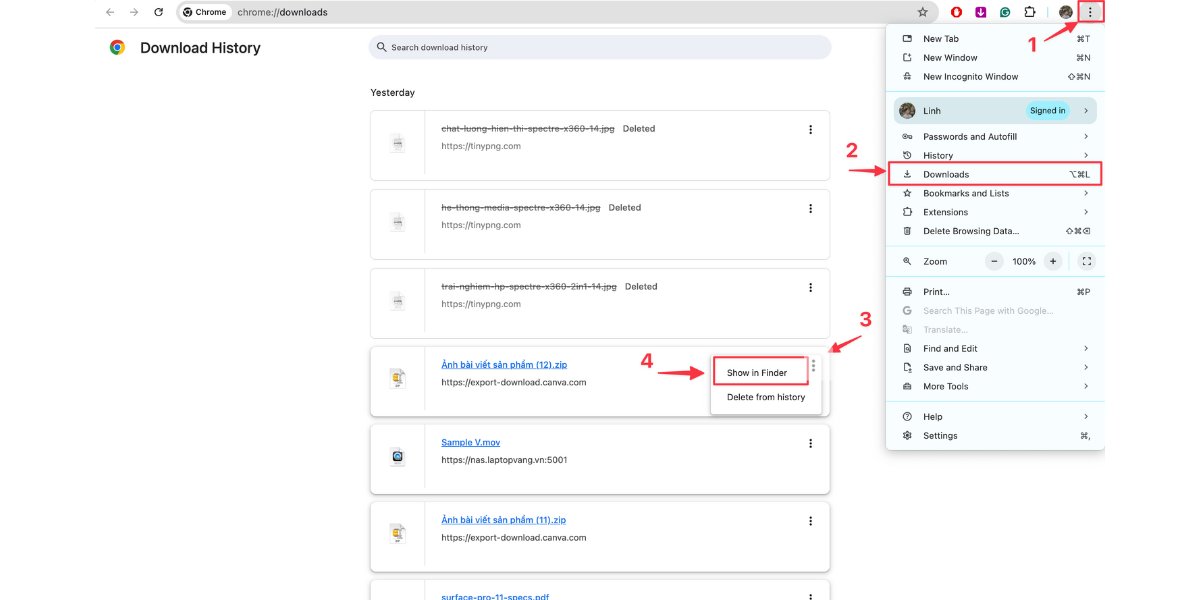 Tìm file trong lịch sử download trên Google Chrome