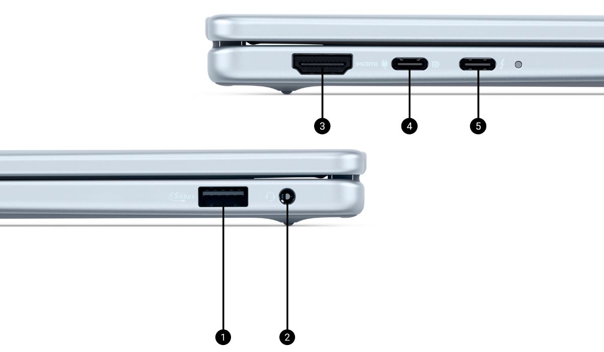 Các cổng kết nối được bố trí hai bên cạnh laptop 