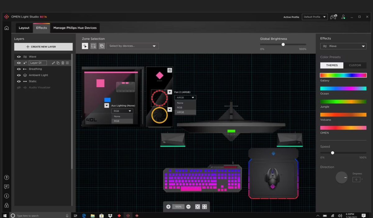 Người dùng có thay đổi các chế độ và màu sắc đèn trên HP Omen Transcend 16 theo ý thích